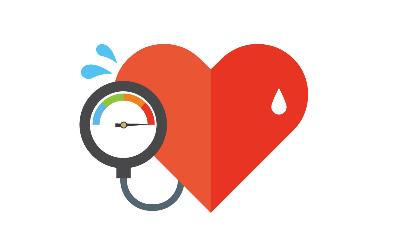 Graphic of a heart and blood pressure monitor